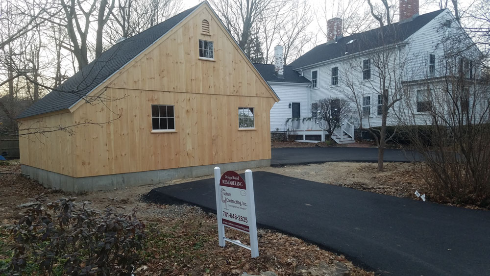 The "saltbox" style roofline is lower in the back than the front. 